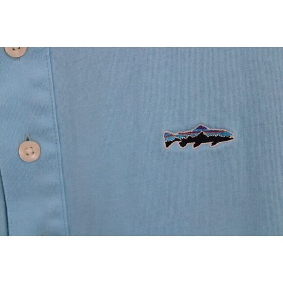 Patagonia Light Blue Polo Shirt Fish Trout Logo Men’s XL 100% Organic Cotton - Picture 3 of 6